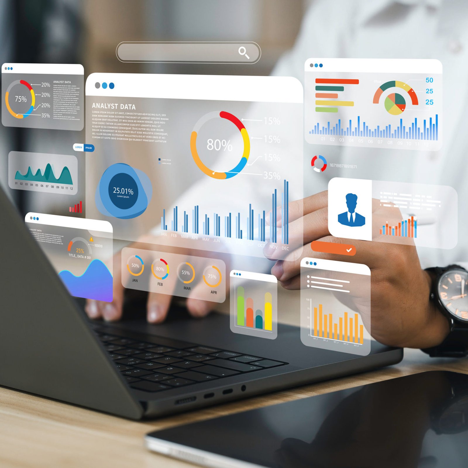 An analyst uses a computer and dashboard for data business analysis and Data Management System with KPI and metrics connected to the database for technology finance, operations, sales, marketing 
👔
An analyst uses a computer and dashboard for data business analysis and Data Management System with KPI and metrics connected to the database for technology finance, operations, sales, marketing